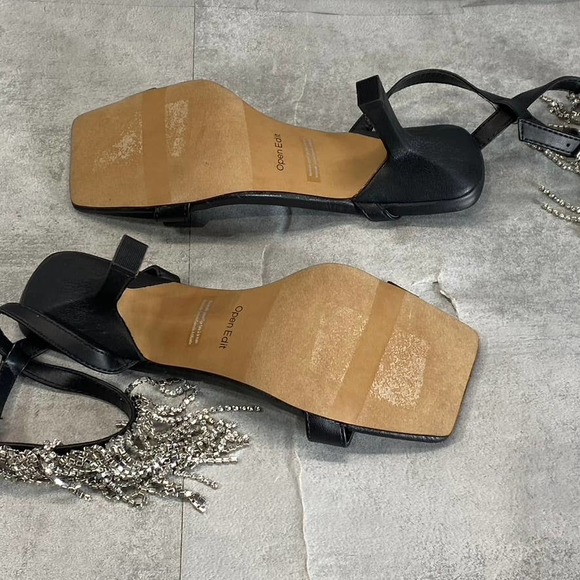 Open Edit Women's Black Annalise Fringe Rhinestone Faux-Leather Sandals SZ 5.5 - Picture 9 of 11